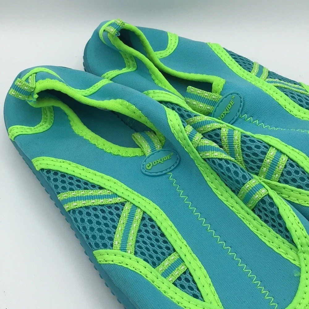 Oxide blue and lime green water shoes, size 5
